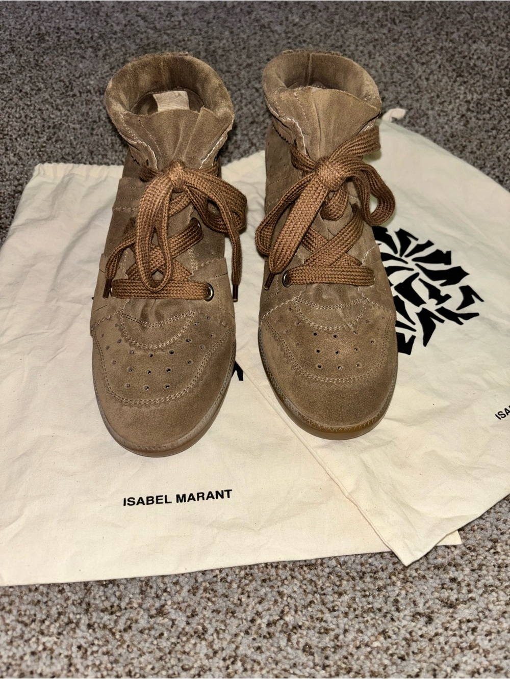 Isabel Marant Brown Suede Lace-Up Wedge Boots - Picture 4 of 12